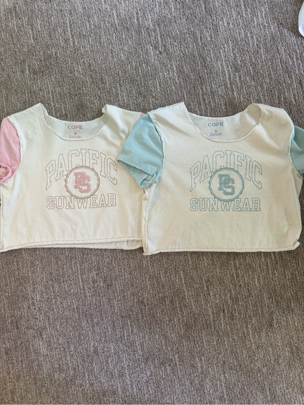 Pacific Sunwear Graphic Crop Tee - Pastel Pink & Pastel Blue Sleeves